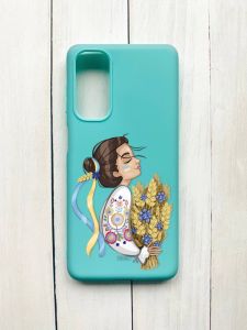 Матовий чохол на Samsung Galaxy M54 Бірюзовий :: Українка з колосками (принт 172)
