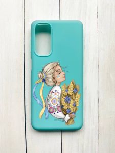 Матовий чохол на Samsung Galaxy M54 Бірюзовий :: Українка з колосками (принт 173)