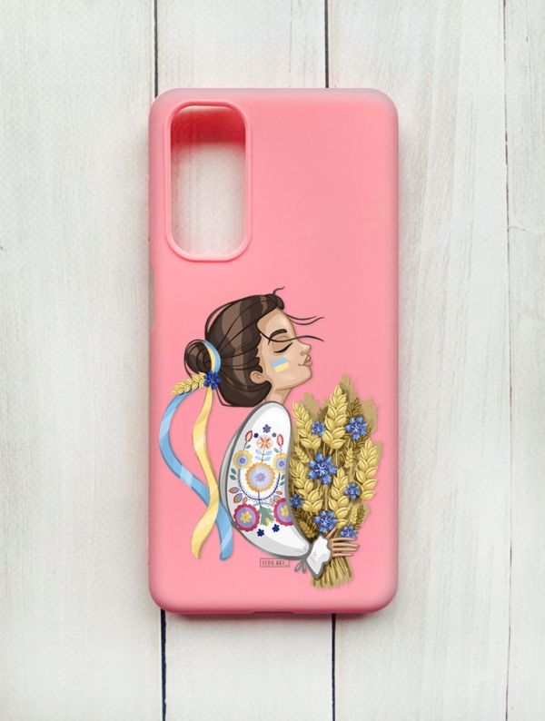 Матовий чохол на Samsung Galaxy M54 Рожевий :: Українка з колосками (принт 172)