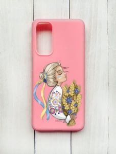 Матовий чохол на Samsung Galaxy M54 Рожевий :: Українка з колосками (принт 173)