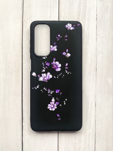 Матовий чохол на Samsung Galaxy M54 Чорний :: Гілочка квітів (принт 278)