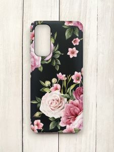 Матовий чохол на Samsung Galaxy M54 Чорний :: Рожеві квіти (принт 287)