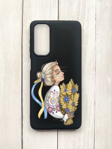 Матовий чохол на Samsung Galaxy M54 Чорний :: Українка з колосками (принт 173)