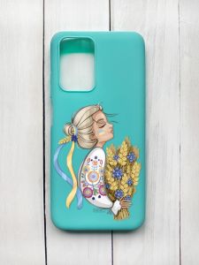 Матовий чохол на Xiaomi Redmi 10 Бірюзовий :: Українка з колосками (принт 173)