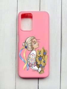 Матовий чохол на Xiaomi Redmi 10 Рожевий :: Українка з колосками (принт 173)