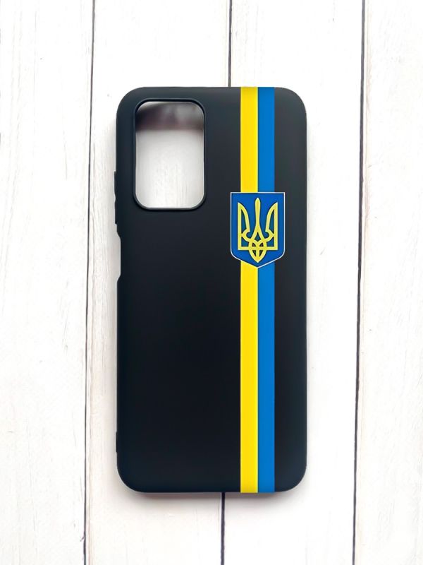 Матовий чохол на Xiaomi Redmi 10 Чорний :: Стрічка Україна (патріотичний принт 253)