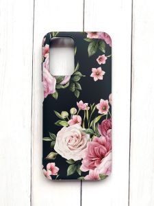 Матовий чохол на Xiaomi Redmi 10 Чорний :: Рожеві квіти (принт 287)