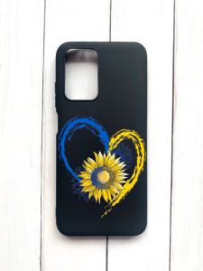 Матовий чохол на Xiaomi Redmi 10 Чорний :: Серце з соняхом. Україна (принт 260)
