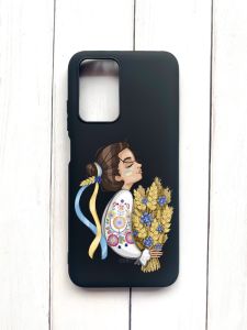 Матовий чохол на Xiaomi Redmi 10 Чорний :: Українка з колосками (принт 172)