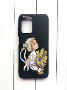Матовий чохол на Xiaomi Redmi 10 Чорний :: Українка з колосками (принт 173)