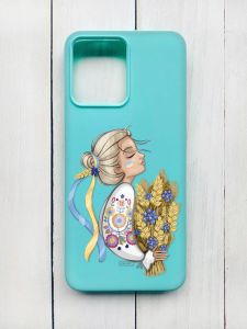 Матовий чохол на Xiaomi Redmi 12 Бірюзовий :: Українка з колосками (принт 173)
