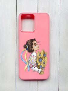 Матовий чохол на Xiaomi Redmi 12 Рожевий :: Українка з колосками (принт 172)