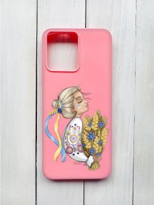 Матовий чохол на Xiaomi Redmi 12 Рожевий :: Українка з колосками (принт 173)