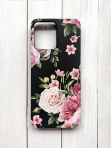 Матовий чохол на Xiaomi Redmi 12 Чорний :: Рожеві квіти (принт 287)