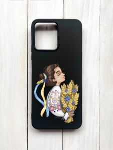 Матовий чохол на Xiaomi Redmi 12 Чорний :: Українка з колосками (принт 172)
