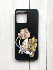 Матовий чохол на Xiaomi Redmi 12 Чорний :: Українка з колосками (принт 173)