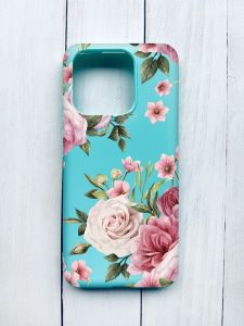 Матовий чохол на Xiaomi Redmi 12C Бірюзовий :: Рожеві квіти (принт 287)
