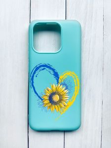 Матовий чохол на Xiaomi Redmi 12C Бірюзовий :: Серце з соняхом. Україна (принт 260)