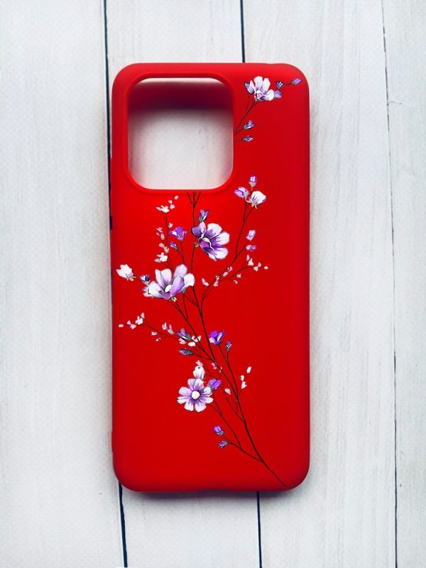 Матовий чохол на Xiaomi Redmi 12C Червоний :: Гілочка квітів (принт 278)