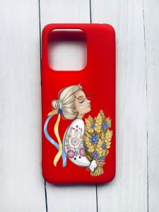 Матовий чохол на Xiaomi Redmi 12C Червоний :: Українка з колосками (принт 173)
