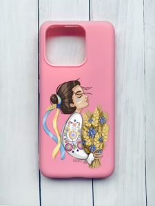 Матовий чохол на Xiaomi Redmi 12C Рожевий :: Українка з колосками (принт 172)