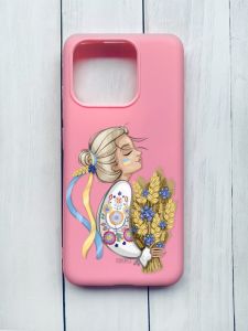 Матовий чохол на Xiaomi Redmi 12C Рожевий :: Українка з колосками (принт 173)