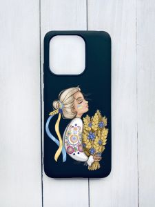 Матовий чохол на Xiaomi Redmi 12C Чорний :: Українка з колосками (принт 173)