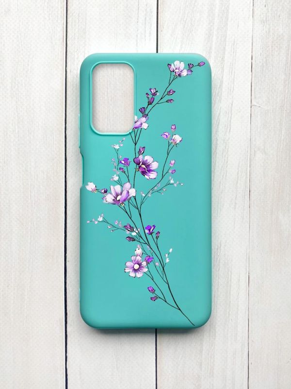 Матовий чохол на Xiaomi Redmi 9T Бірюзовий :: Гілочка квітів (принт 278)
