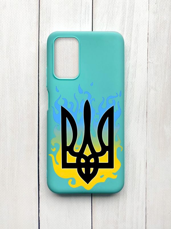 Матовий чохол на Xiaomi Redmi 9T Бірюзовий :: Тризуб Полум'я (принт 257)