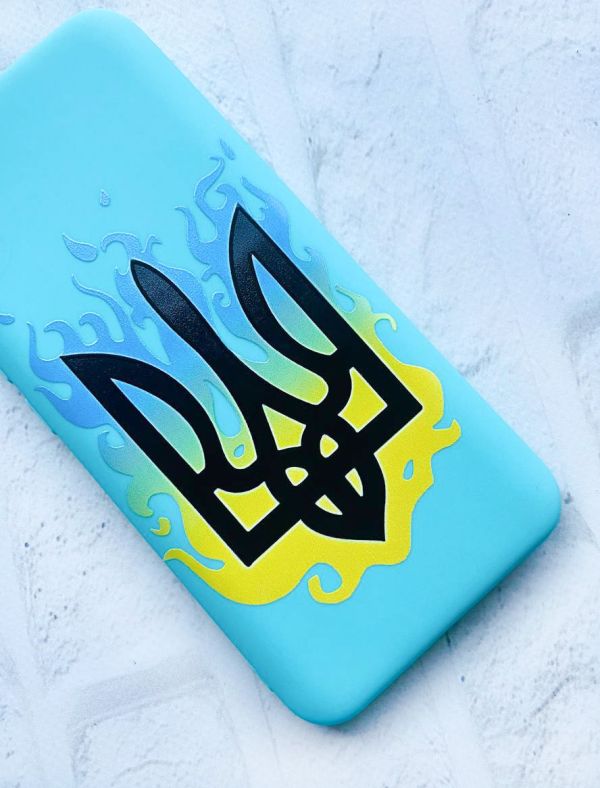 Матовий чохол на Xiaomi Redmi 9T Бірюзовий :: Тризуб Полум'я (принт 257)