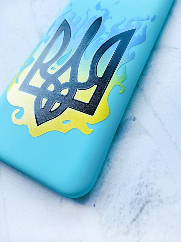Матовий чохол на Xiaomi Redmi 9T Бірюзовий :: Тризуб Полум'я (принт 257)
