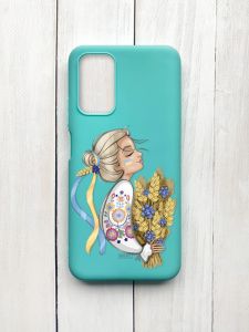 Матовий чохол на Xiaomi Redmi 9T Бірюзовий :: Українка з колосками (принт 173)