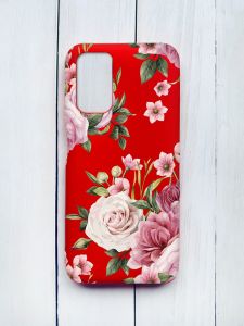 Матовий чохол на Xiaomi Redmi 9T Червоний :: Рожеві квіти (принт 287)