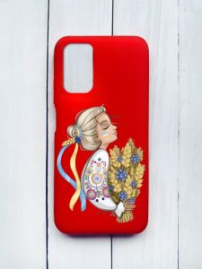Матовий чохол на Xiaomi Redmi 9T Червоний :: Українка з колосками (принт 173)