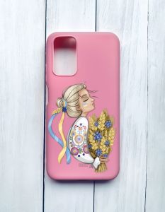 Матовий чохол на Xiaomi Redmi 9T Рожевий :: Українка з колосками (принт 173)