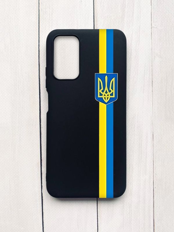 Матовий чохол на Xiaomi Redmi 9T Чорний :: Стрічка Україна (патріотичний принт 253)