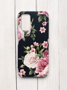 Матовий чохол на Xiaomi Redmi 9T Чорний :: Рожеві квіти (принт 287)