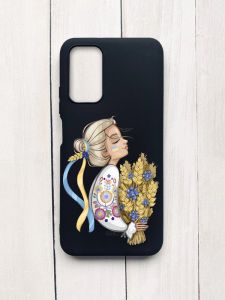 Матовий чохол на Xiaomi Redmi 9T Чорний :: Українка з колосками (принт 173)