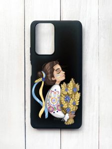 Матовий чохол на Xiaomi Redmi Note 10 Pro/10 Pro Max Чорний :: Українка з колосками (принт 172)