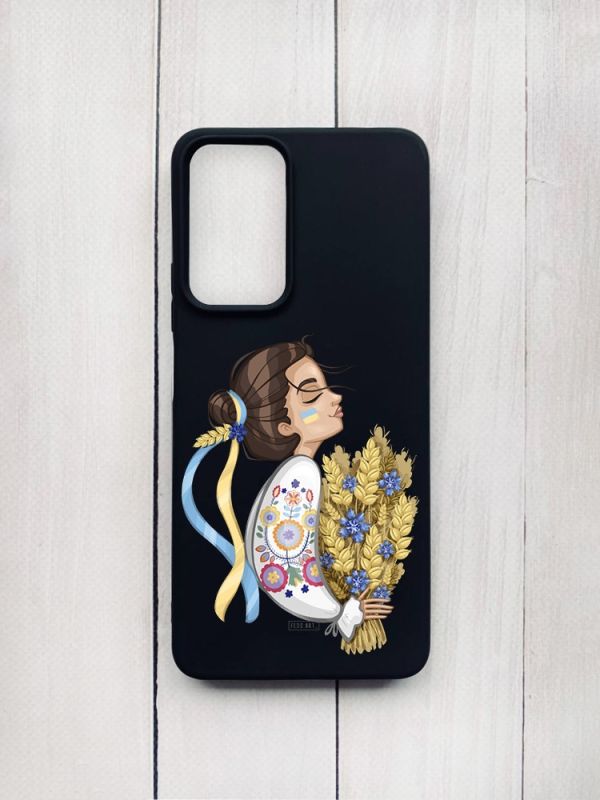 Матовий чохол на Xiaomi Redmi Note 11 Pro Чорний :: Українка з колосками (принт 172)