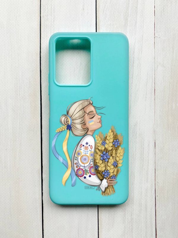 Матовий чохол на Xiaomi Redmi Note 12 Бірюзовий :: Українка з колосками (принт 173)