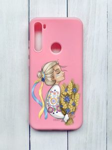 Матовий чохол на Xiaomi Redmi Note 8T Рожевий :: Українка з колосками (принт 173)