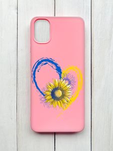 Силіконовий матовий чохол на Samsung Galaxy A05 (A055) Рожевий :: Серце з соняхом. Україна (принт 260)