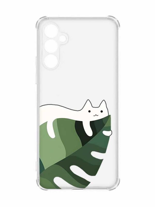 Чохол з потовщеними кутами на Samsung Galaxy A55 (A556) :: Кіт на листку (принт 367)