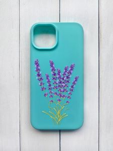 Матовий чохол на iPhone 15 Бірюзовий :: Лаванда (принт 28)