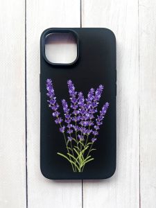 Матовий чохол на iPhone 15 Чорний :: Лаванда (принт 28)