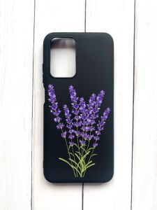 Матовий чохол на Xiaomi Redmi 10 Чорний :: Лаванда (принт 28)