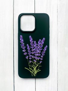 Матовий чохол на iPhone 15 Pro Max Чорний :: Лаванда (принт 28)