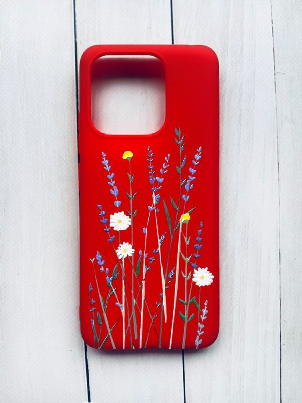 Матовий чохол на Xiaomi Redmi 12C Червоний :: Польові квіти (принт 270)