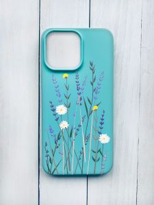 Матовий чохол на iPhone 15 Pro Max Бірюзовий :: Польові квіти (принт 270)